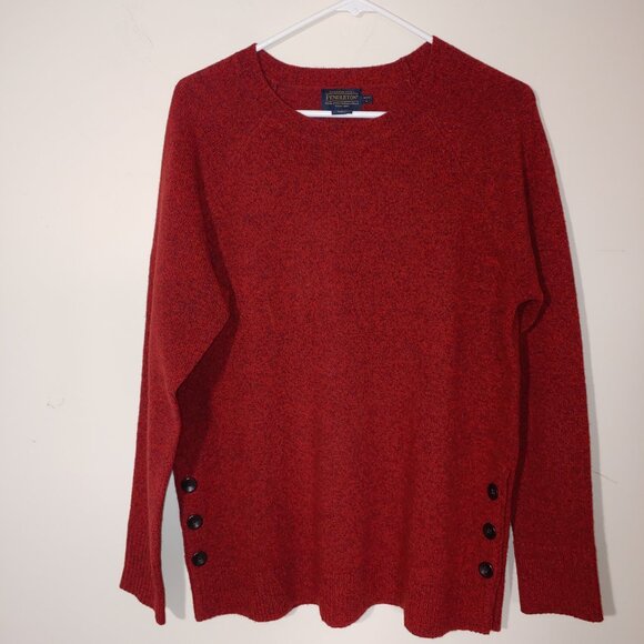 Pendelton 100% Lambs Wool Crew Neck Knit Sweater Size L Petite Marled Dark Red - Picture 1 of 6